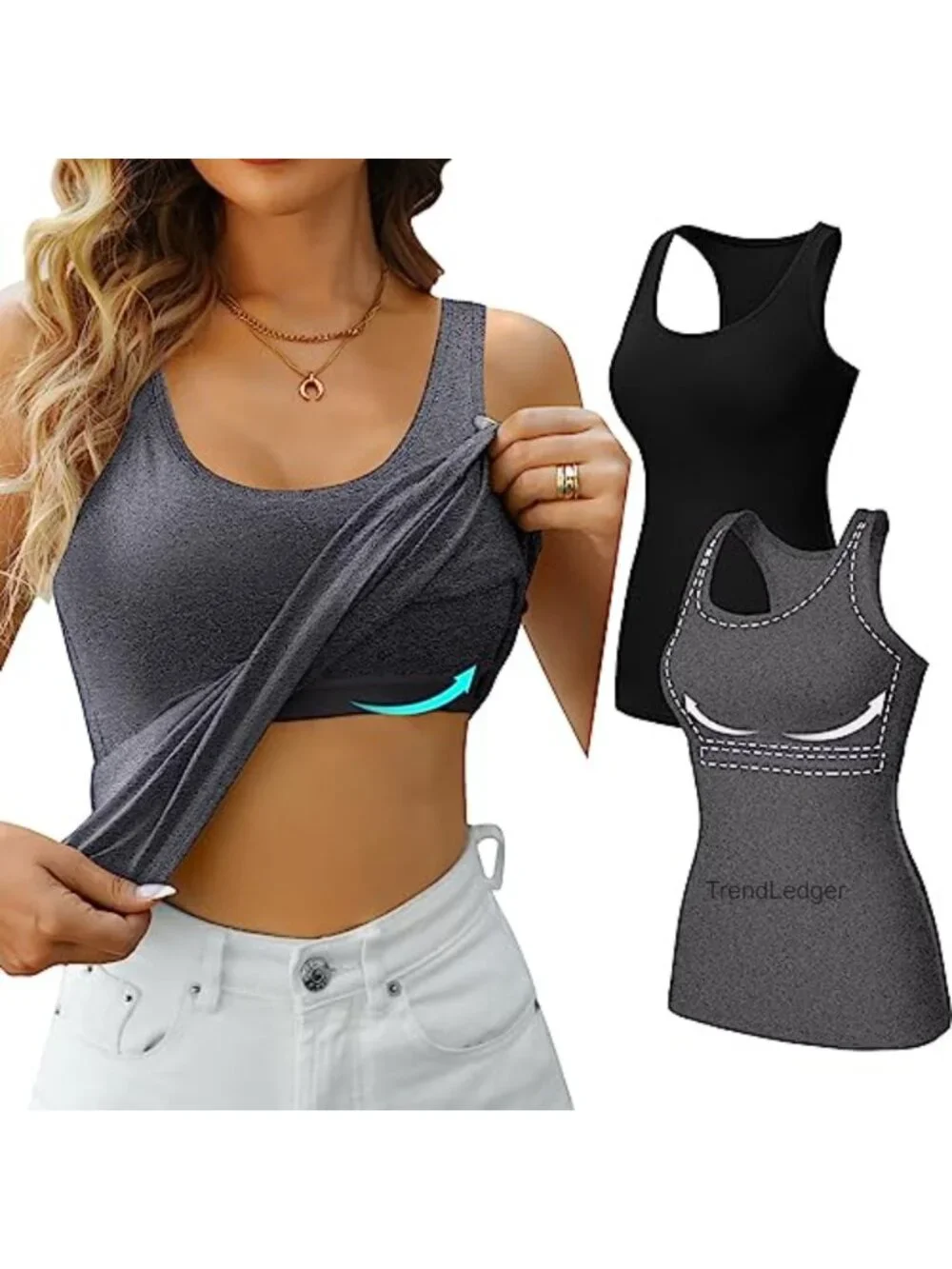 Unpadded Shelf Bra Cotton Tank Top Racerback Workout Camis Yoga Shirt 2 Pack